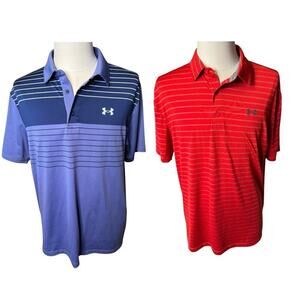 Two Under Armour Playoff Polo Golf Shirts XL Red and Purple